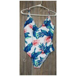 NWT Pick Pink White Floral Tropical swimsuit Womens size S Small